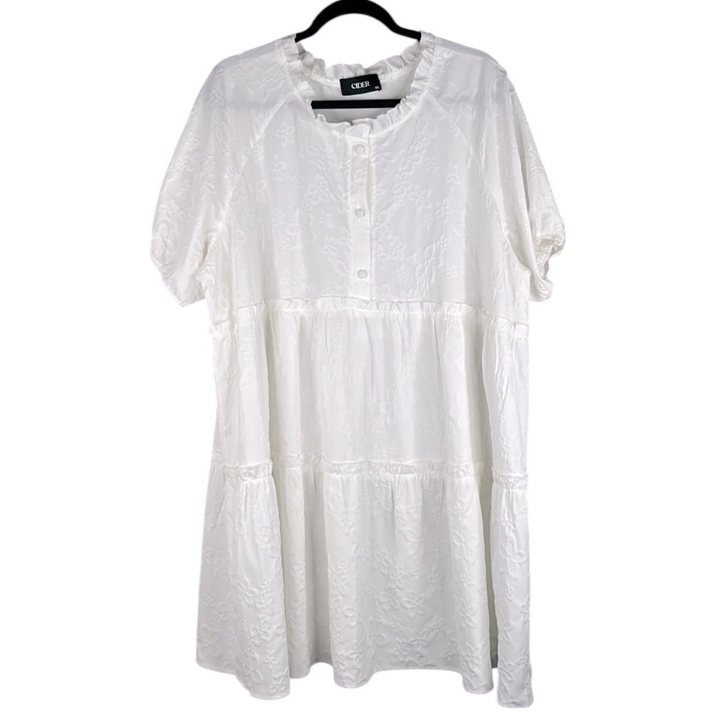 Cider White Cottagecore Boho Floral Short Sleeve Coquet Summer Dress Size 1X